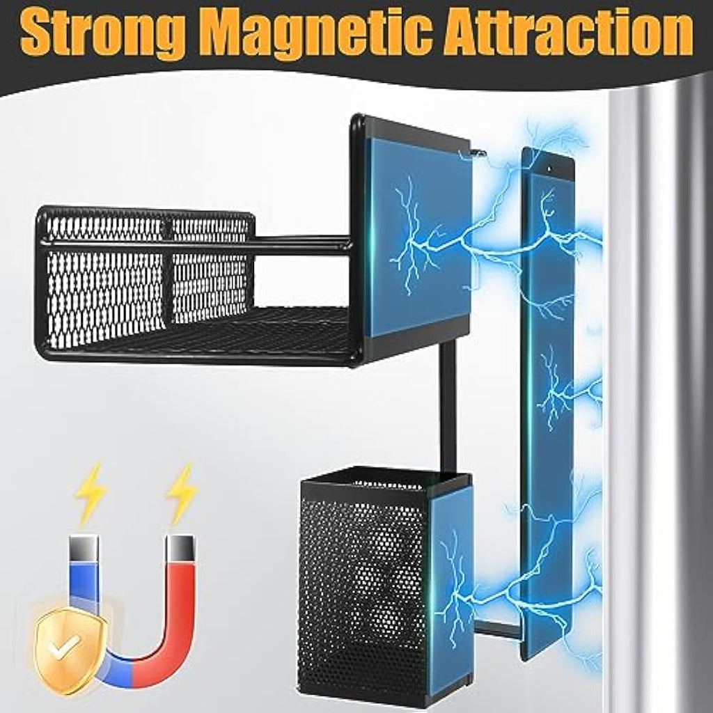 Kmise 6-Piece Magnetic Spice Rack for Fridge – Black Metal Organizer