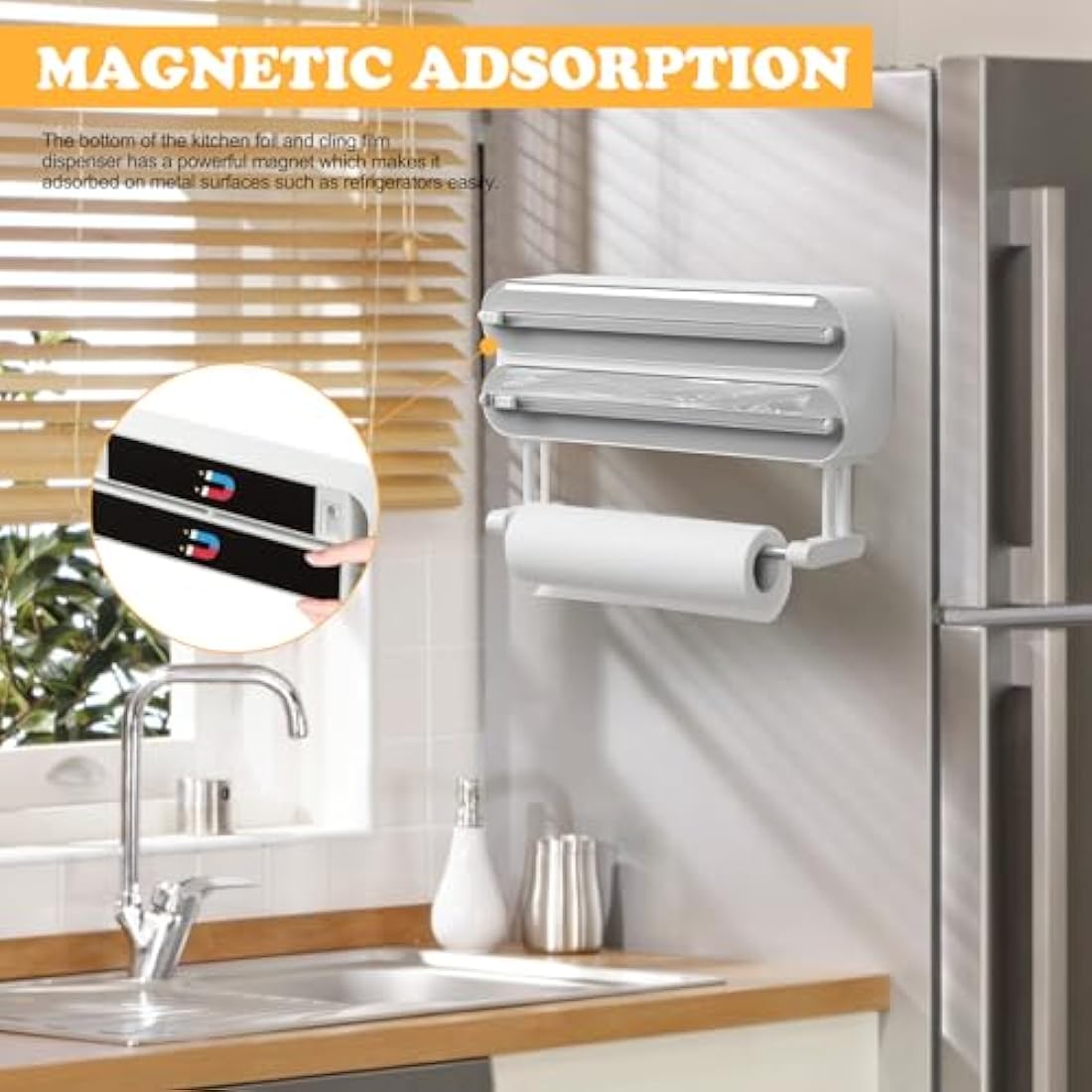 3-in-1 Magnetic Cling Film Dispenser & Paper Towel Holder