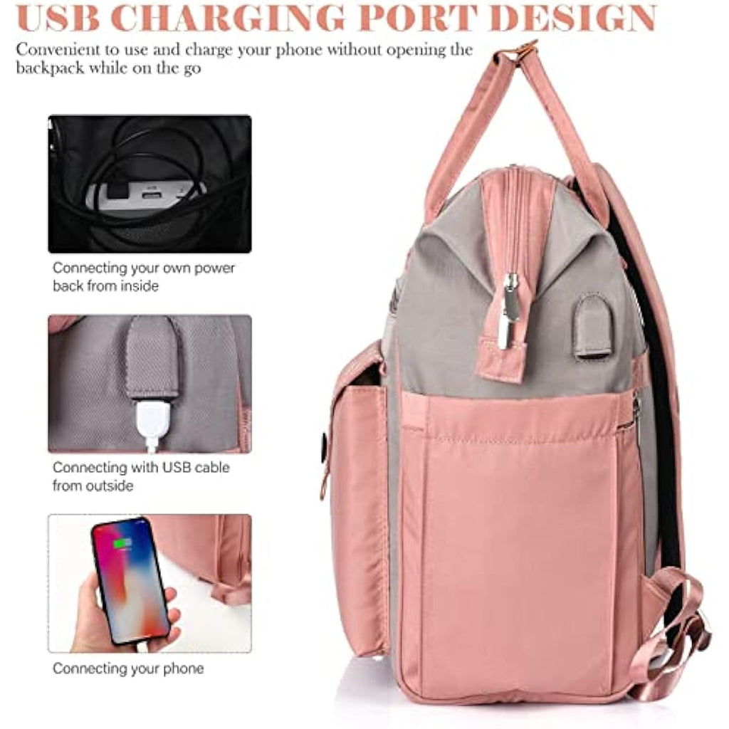 RJEU Women's 15.6 Inch Laptop Backpack | Waterproof Anti-Theft Bag - Pink