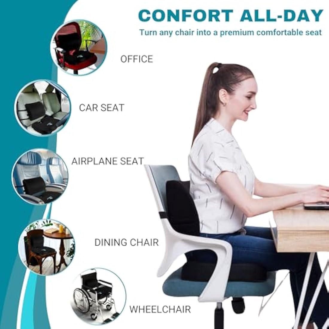 Famjoy Gel Memory Foam Seat & Lumbar Cushion – Coccyx Support Set