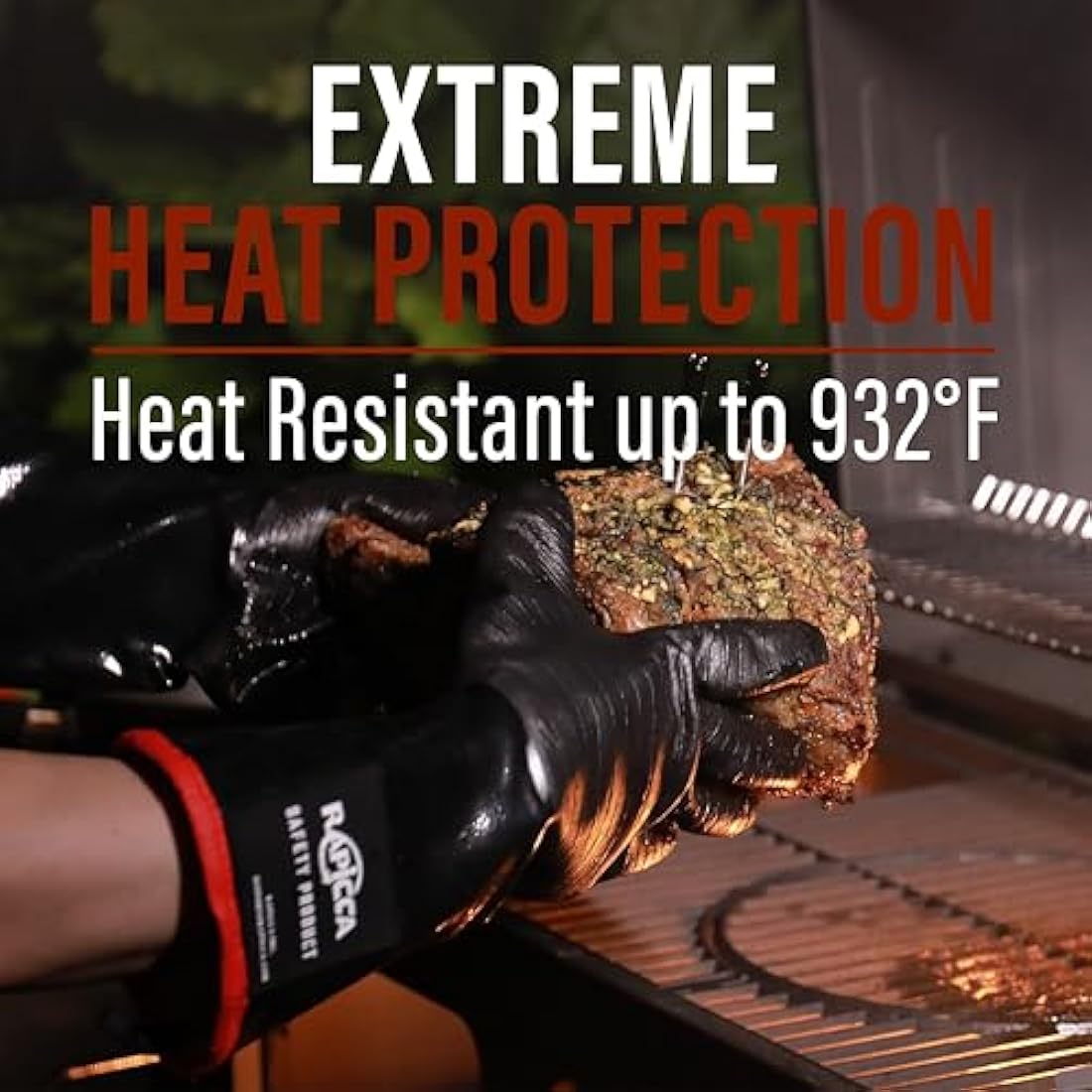 RAPICCA 17-Inch BBQ Gloves | 932°F Heat Resistant Neoprene Smoker Gloves