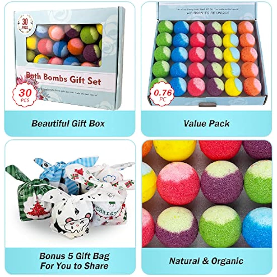 PickMora 30 Pcs Organic Bath Bomb Gift Set – Handmade Vegan Spa Kit