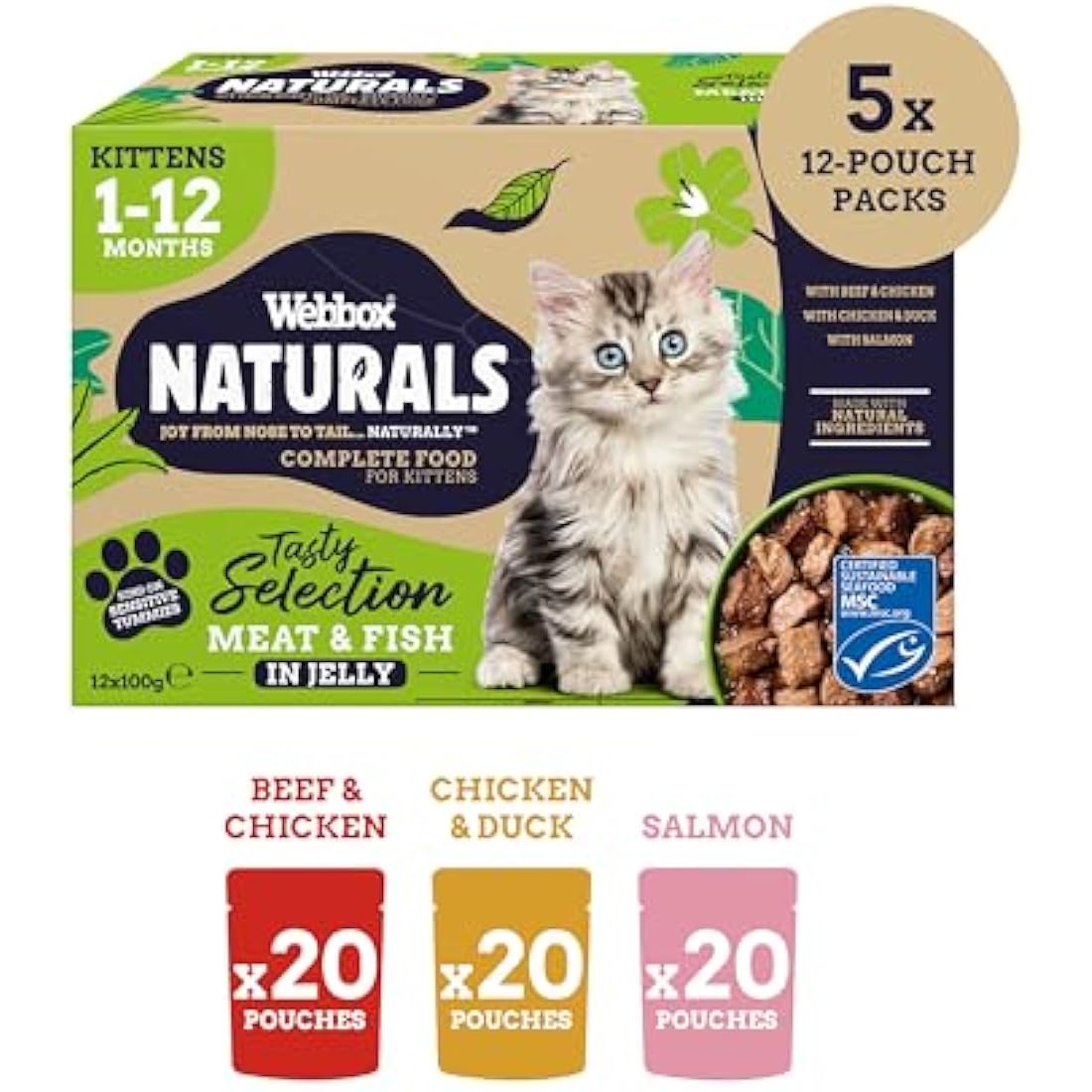 Webbox Naturals Kitten Wet Cat Food | Meat & Fish in Jelly (60 x 100g)