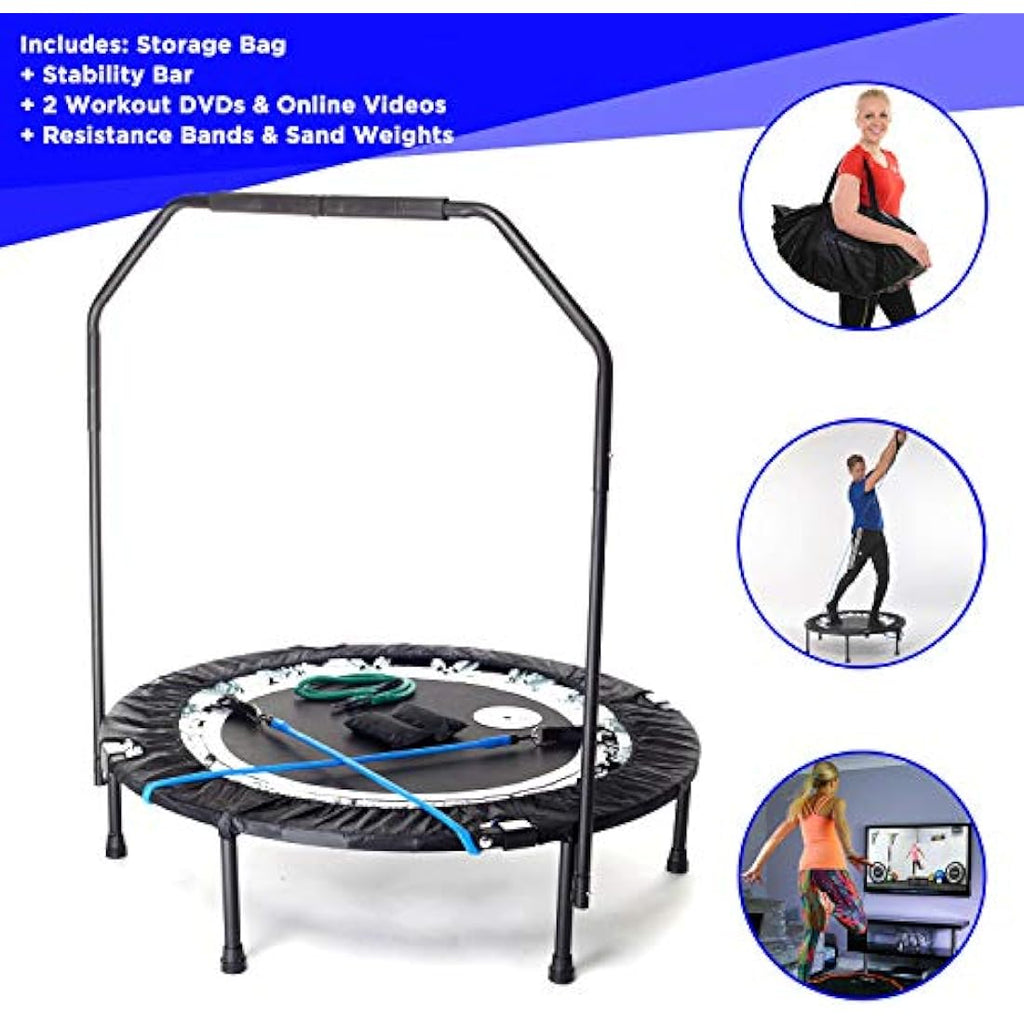 MaXimus PRO Folding Rebounder – Mini Fitness Trampoline with Handlebar