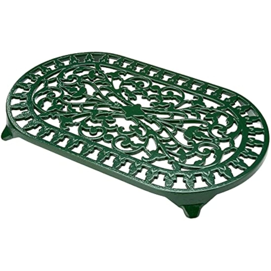 Large Oval Cast Iron Trivet – Green Vintage Kitchen Decor