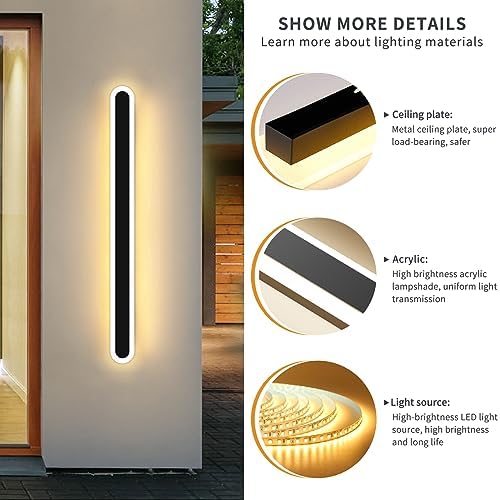 Mikeru 150cm LED Outdoor Wall Light | Dimmable IP65 Modern Strip Sconce