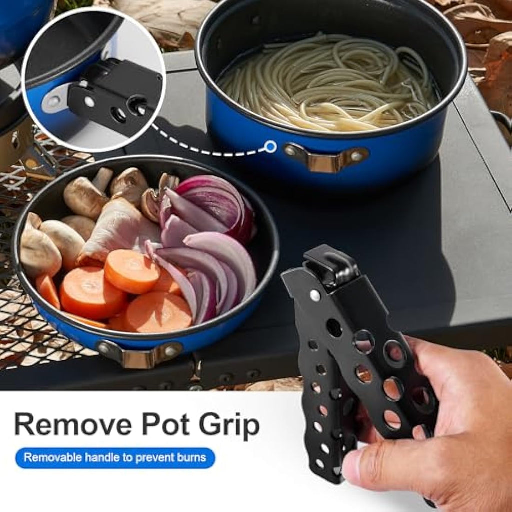 Odoland 5pcs Camping Cookware Mess Kit | Non-Stick Aluminum Pot Pan Set