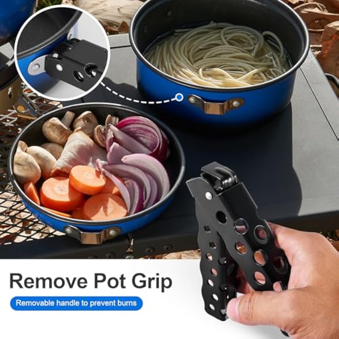 Odoland 5pcs Camping Cookware Mess Kit | Non-Stick Aluminum Pot Pan Set