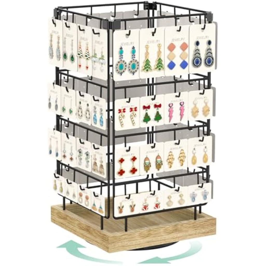 EsLuker.ly Rotating Earring Display Stand | 64 Hook Jewelry Rack with Wood Base