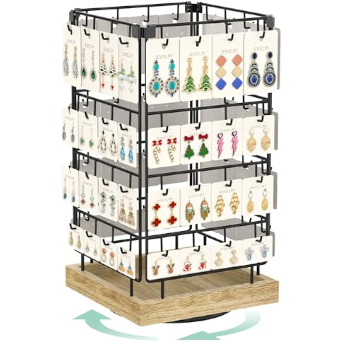 EsLuker.ly Rotating Earring Display Stand | 64 Hook Jewelry Rack with Wood Base
