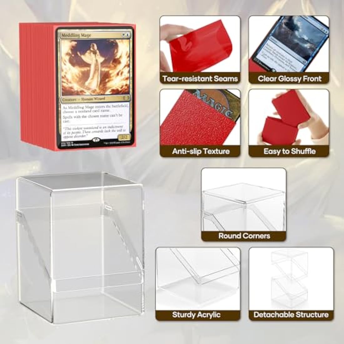 6 Pack Clear Card Deck Boxes with 600 Sleeves for MTG