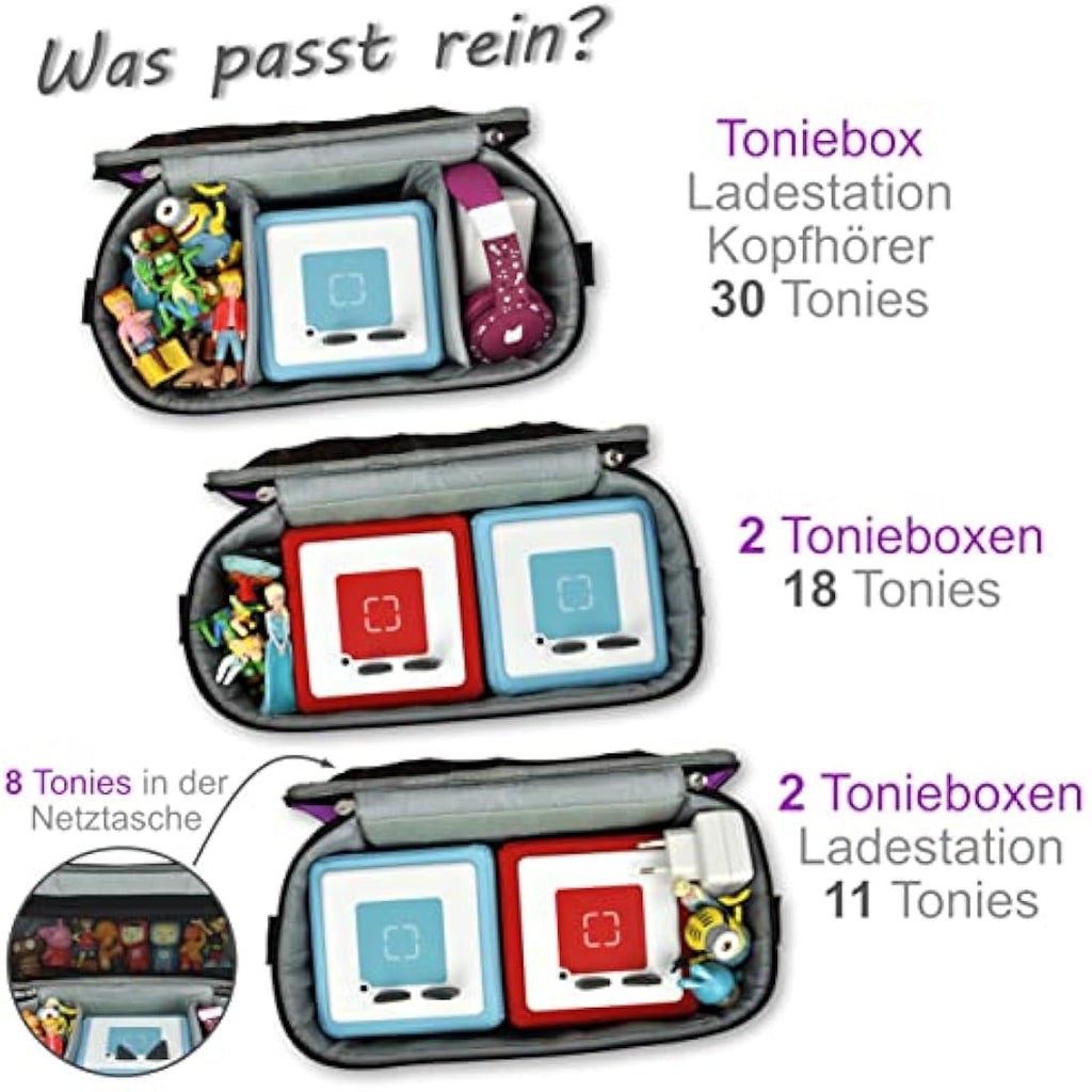 PUNALU Toniebox Storage Bag - Padded Kids Travel Case, Owls Purple