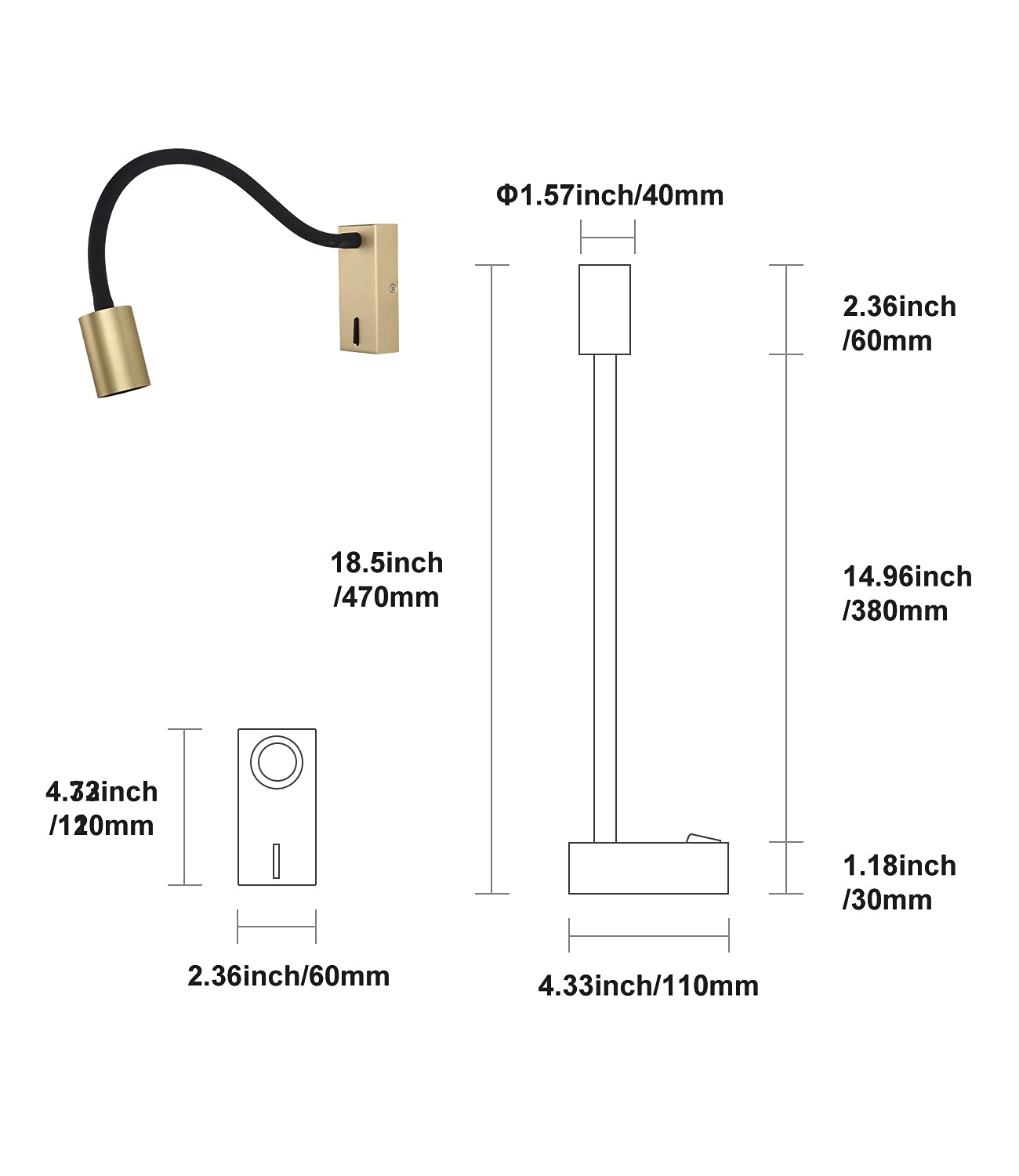 DAWALLIGHT Antique Brass LED Wall Reading Light | 5W Gooseneck Bedside Lamp