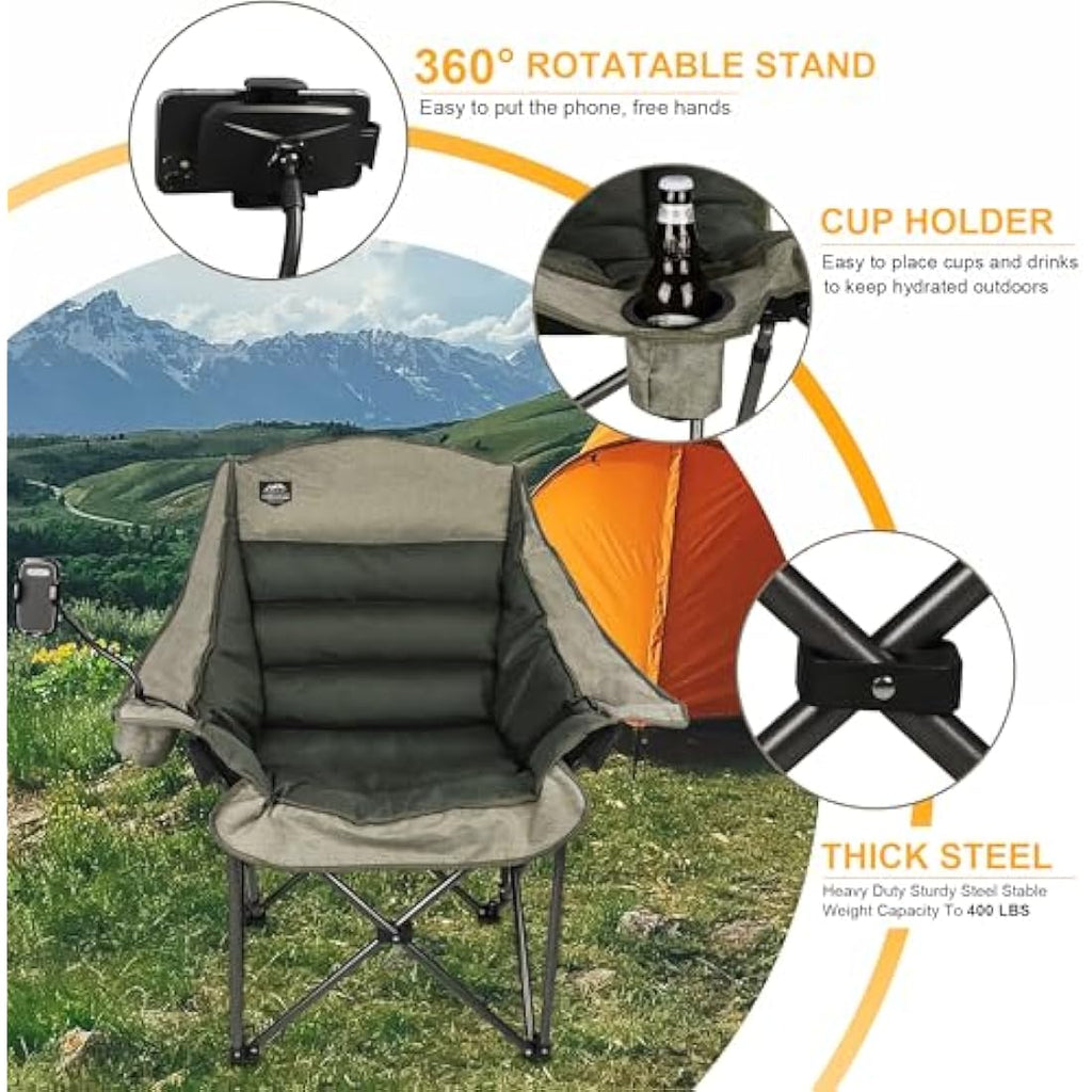 LANMOUNTAIN Oversized Folding Camping Chair | Heavy-Duty 400lbs - Brown