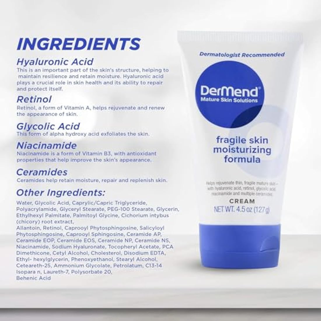 Dermend Fragile Skin Moisturizing Cream for Mature Skin - 4.5 Oz