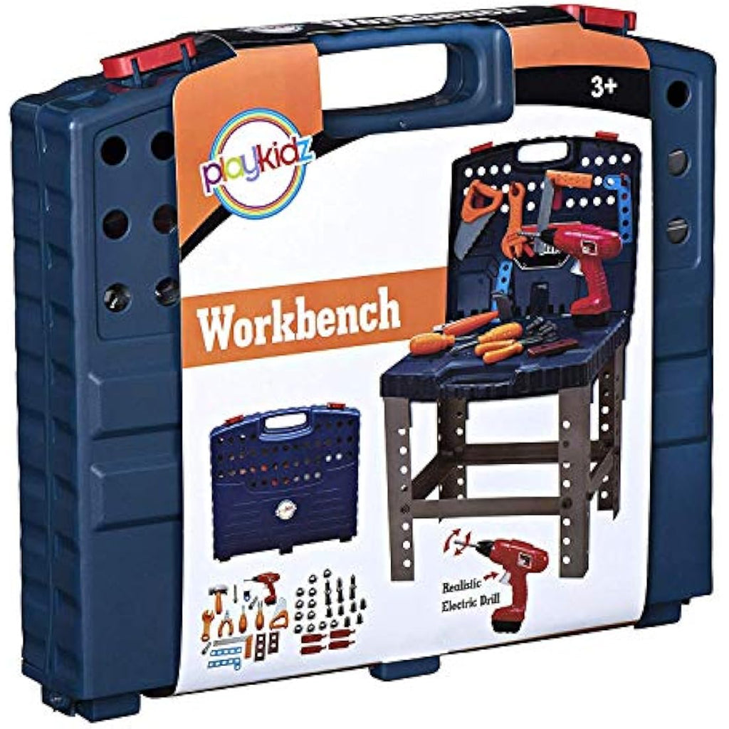 Playkidiz Kids Construction Workbench | 45-Piece Tool Set with Power Drill