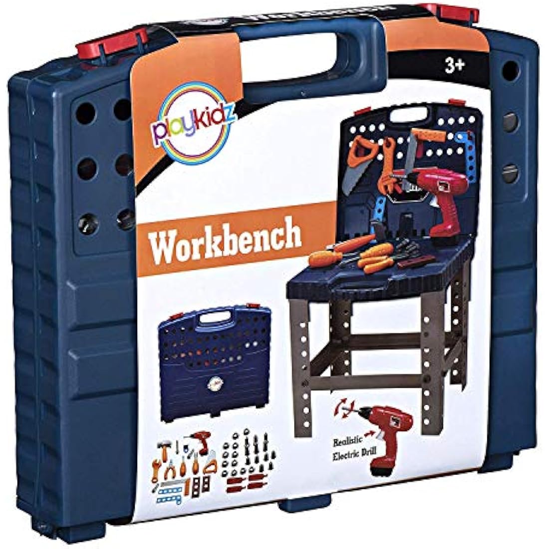 Playkidiz Kids Construction Workbench | 45-Piece Tool Set with Power Drill
