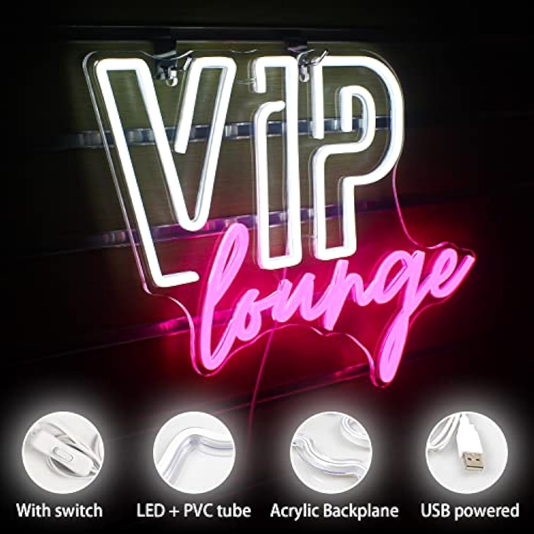 Jolof Store VIP Lounge Neon Sign | Pink & White LED Wall Decor