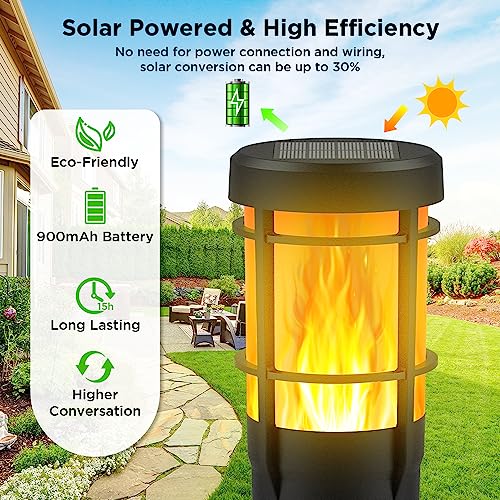Ainostone Solar Torches | 4-Pack RGBW Flickering Flame Garden Lights