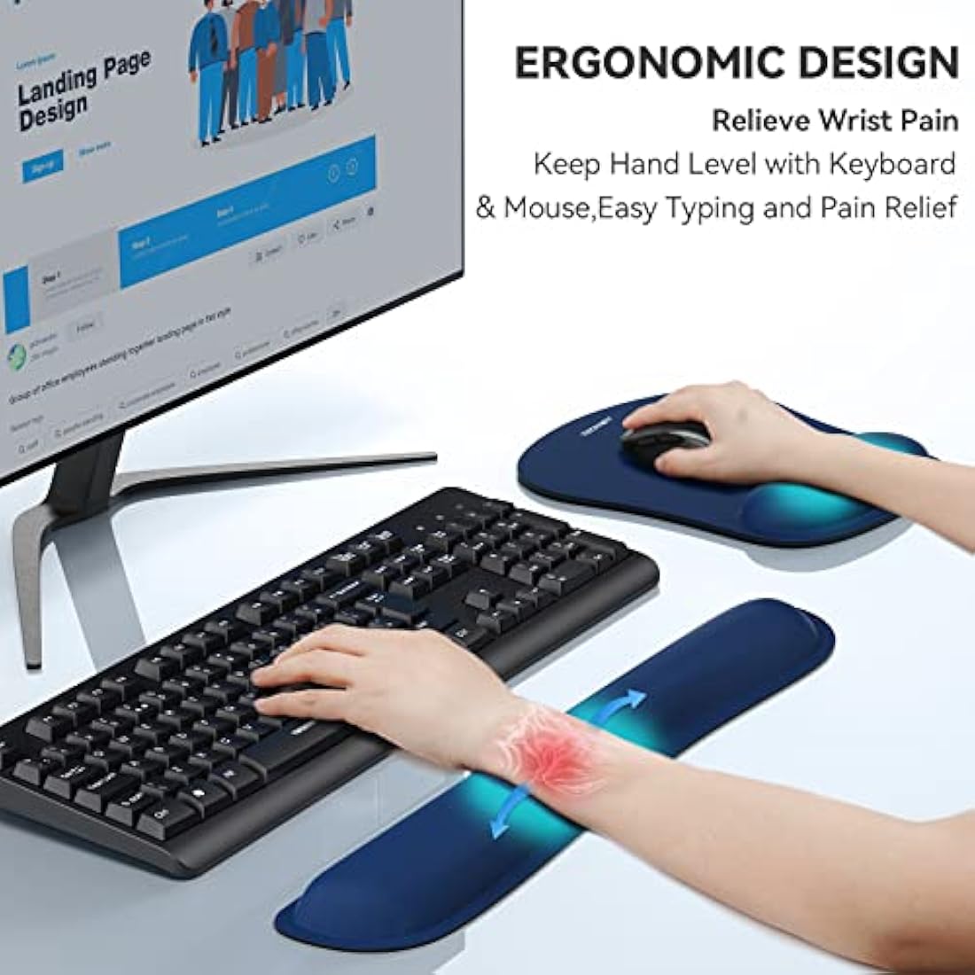 TECKNET Memory Foam Keyboard and Mouse Wrist Rest Set – Ergonomic