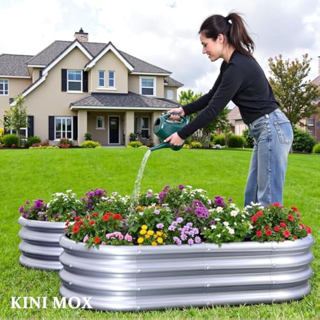 KINI MOX 2-Pack Galvanized Raised Garden Bed - 4x2x1ft Metal Planter Box