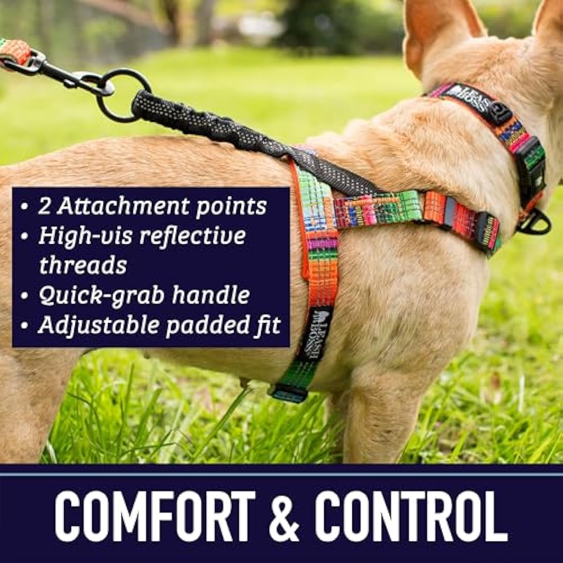 Leashboss No Pull Dog Harness – Reflective Shock Absorbing Bungee Handle
