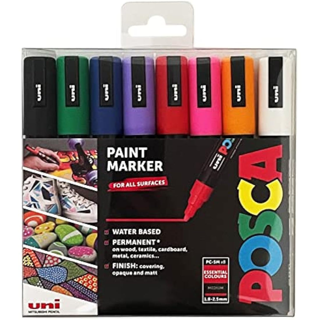 Posca PC-5M Acrylic Paint Markers - Medium Tip Multi-Surface - 8 Pack