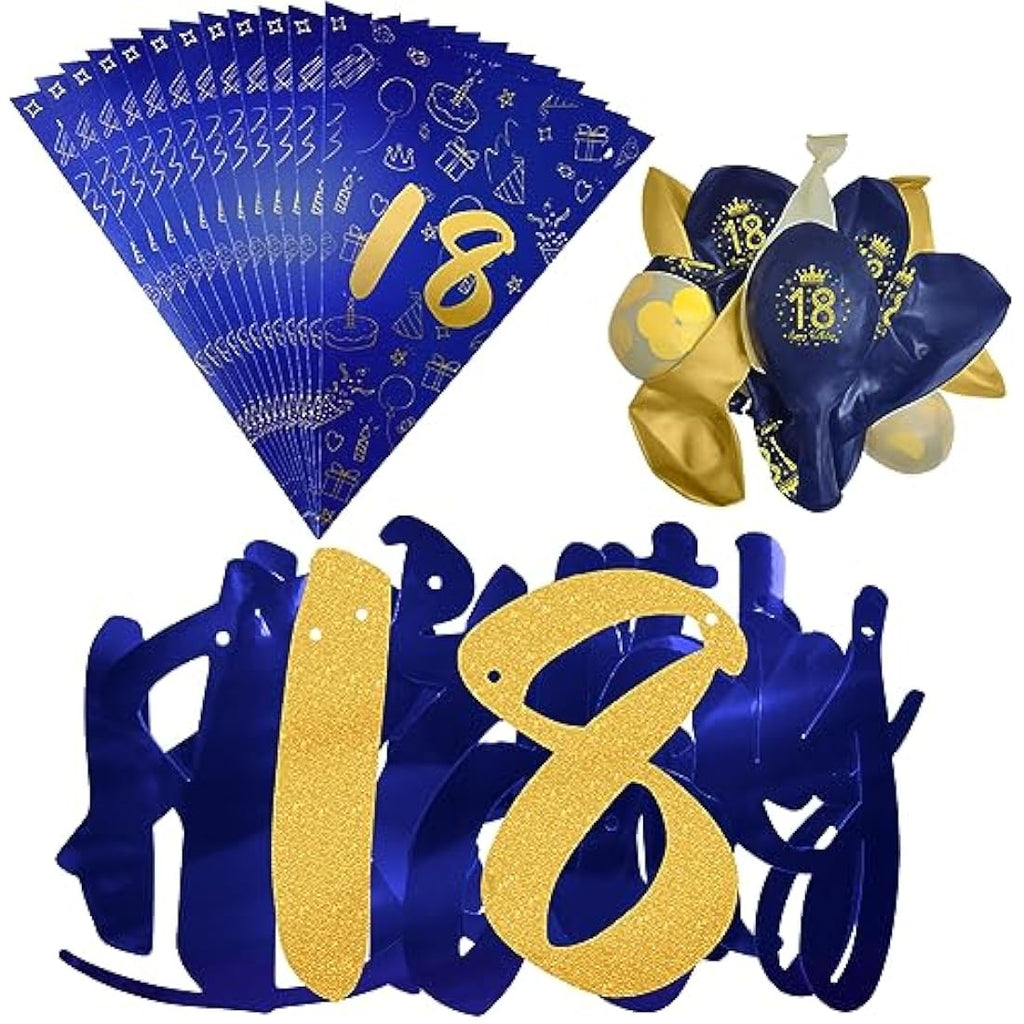 18th Birthday Decorations for Boys – Navy Blue & Gold Balloon Kit