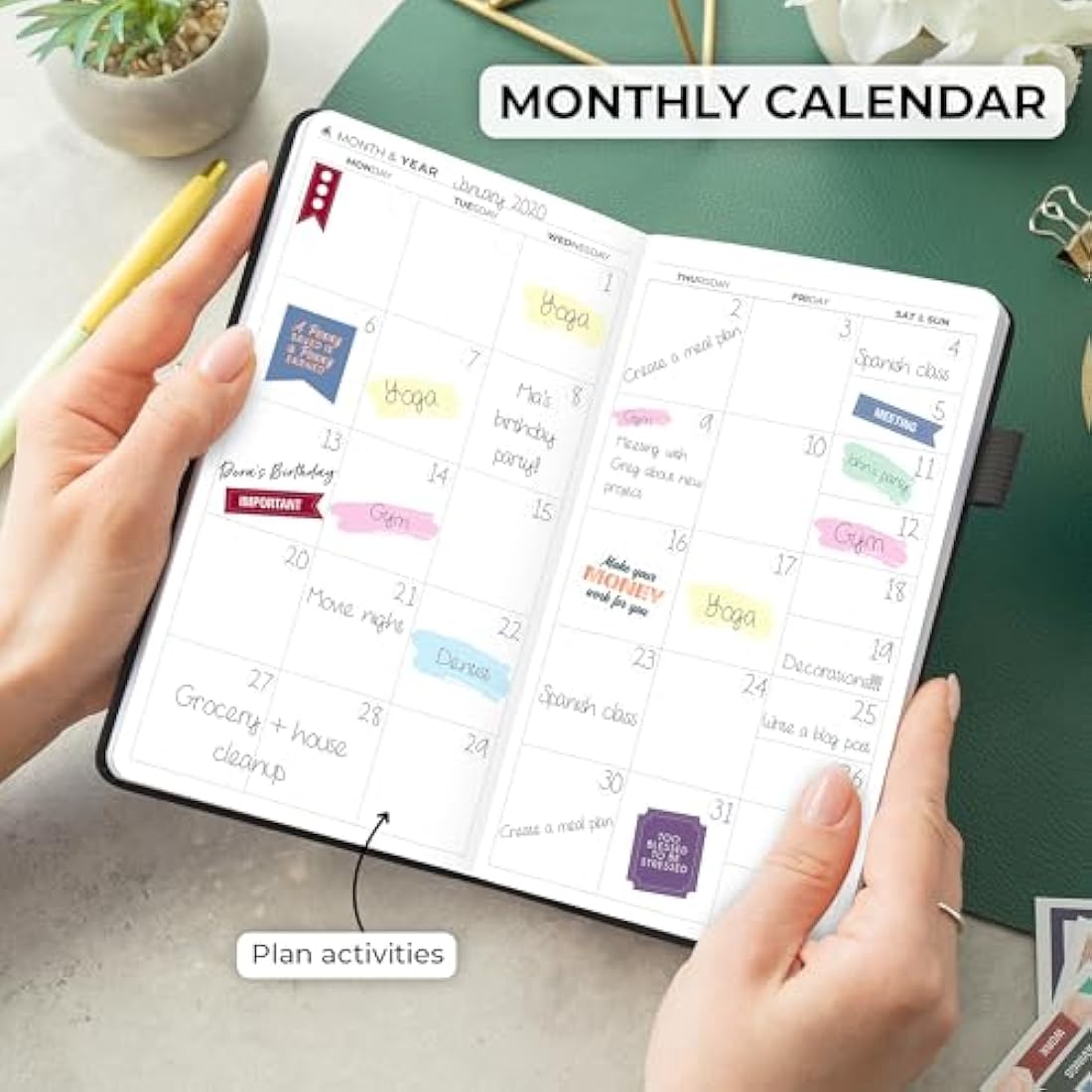 Clever Fox Pocket Weekly Undated Planner – Mini Goal Calendar, Black