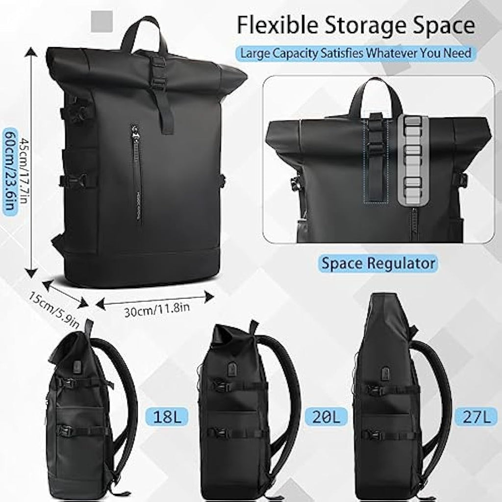 Roll Top Laptop Backpack – 15.6" Water-Resistant USB Bag