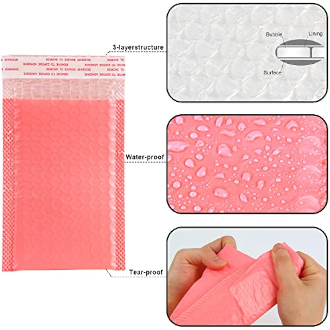 VEYLIN Pink Poly Bubble Mailers – 24 Pack Small Padded Envelopes