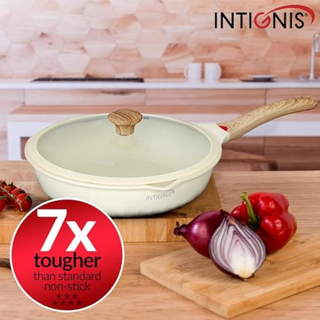 NTIGNIS 28cm Deep Frying Pan with Lid | Non-Stick Induction Skillet