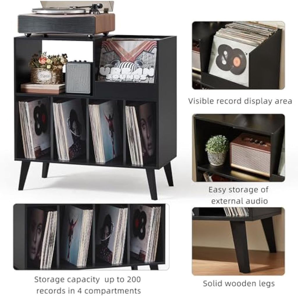 Jolof Store Large Wooden Vinyl Record Stand – 300 Album Storage Cabinet
