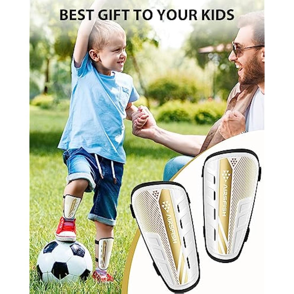 AirsFish Kids Football Shin Guards - CE Certified Soccer Shin Pads