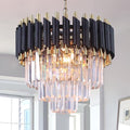 FRIXCHUR Modern 3-Tier Crystal Chandelier – Black and Gold Pendant Light