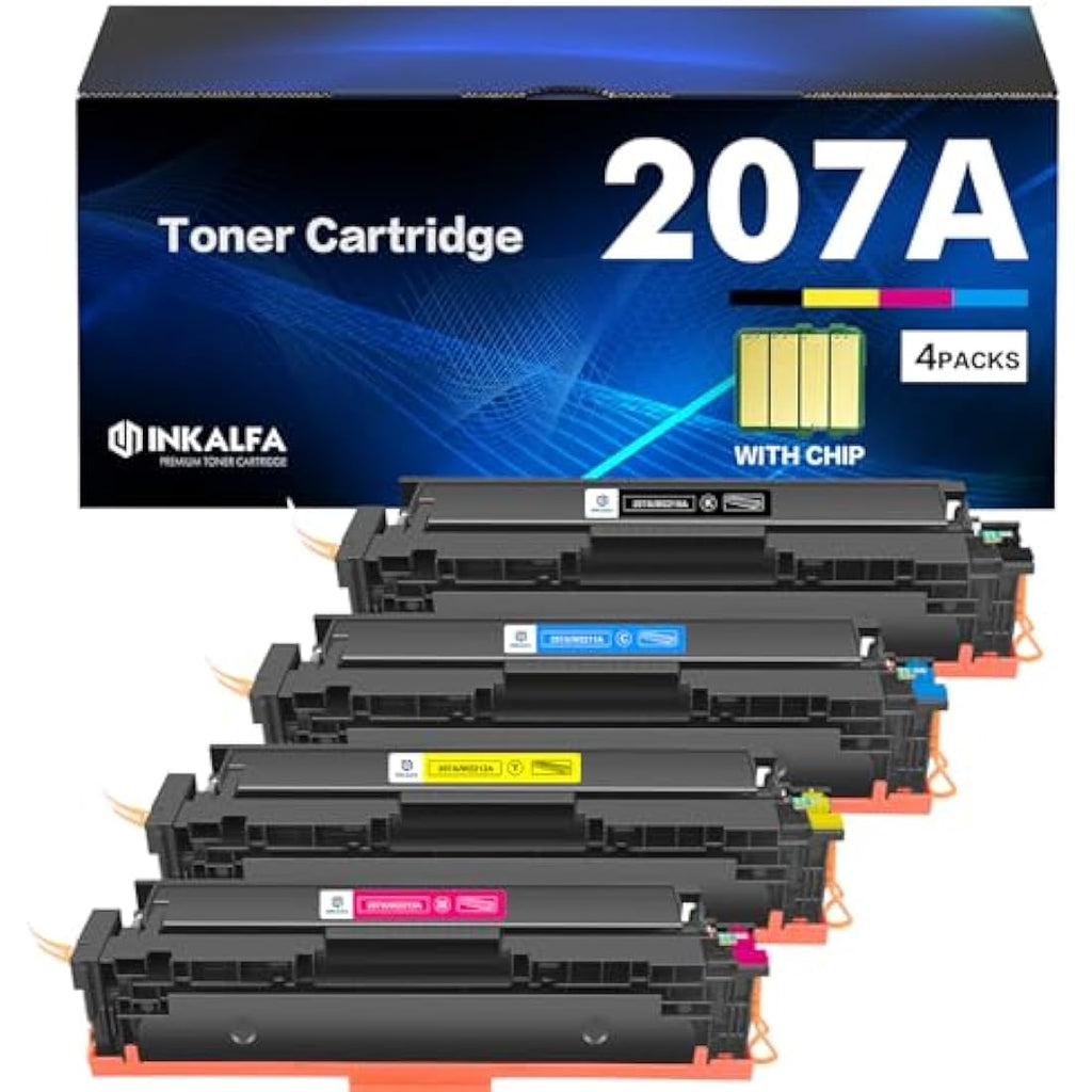 INKALFA 207A Toner Cartridge 4-Pack with Chip for HP Color LaserJet Pro M283fdw