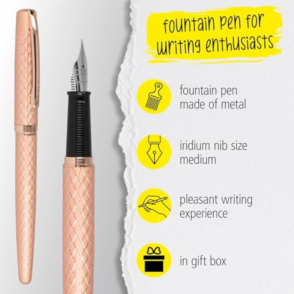 Online Eleganza Rosegold Fountain Pen & Ballpen Set with Leather Case