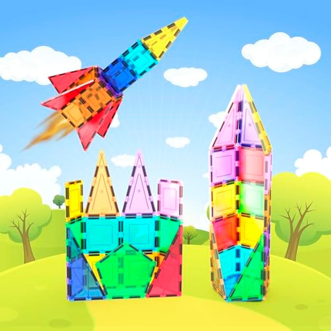PicassoTiles Magnetic Building Block Rocket Booster STEM Toy Set - PT32