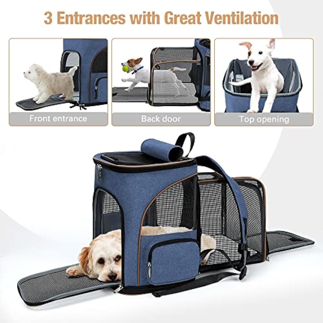Lekesky Expandable Cat Carrier Backpack | Breathable Pet Rucksack - Blue