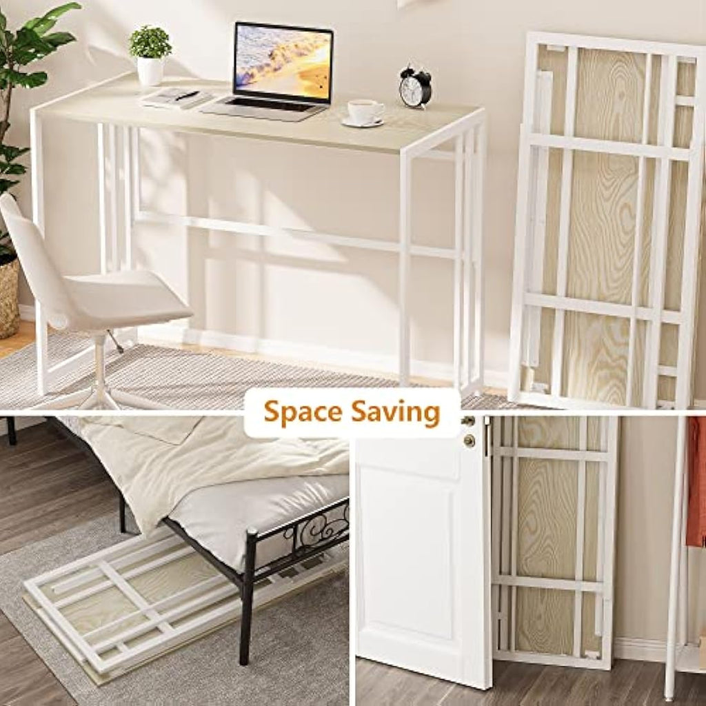 Ulifance Folding Computer Desk – No-Assembly Writing Table, Beige