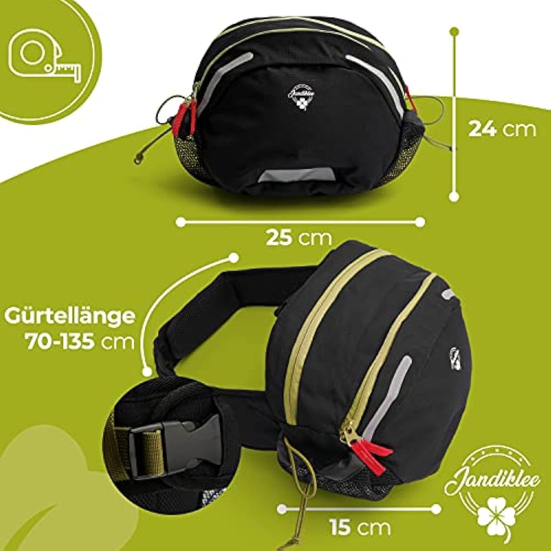Jandiklee 9L Hiking Waist Bag with Bottle Holder - Waterproof Ripstop