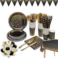 Jolof Store 142-Piece Black and Gold Party Supplies – Disposable Dinnerware Set
