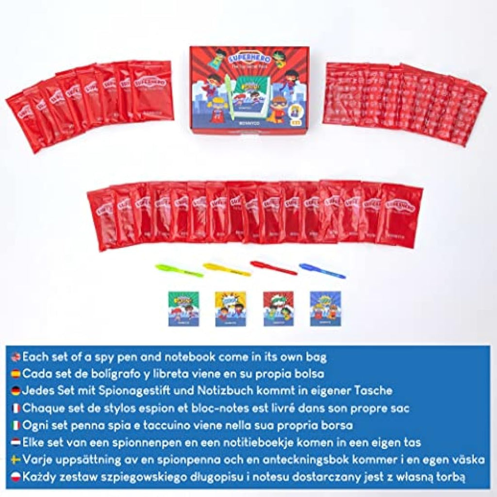 BONNYCO Superhero Invisible Ink Pen and Notebook Set - 32 Pack Party Fillers
