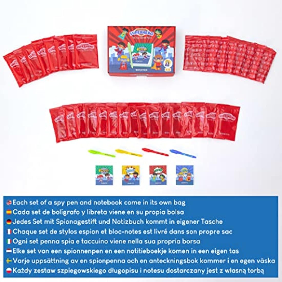 BONNYCO Superhero Invisible Ink Pen and Notebook Set - 32 Pack Party Fillers
