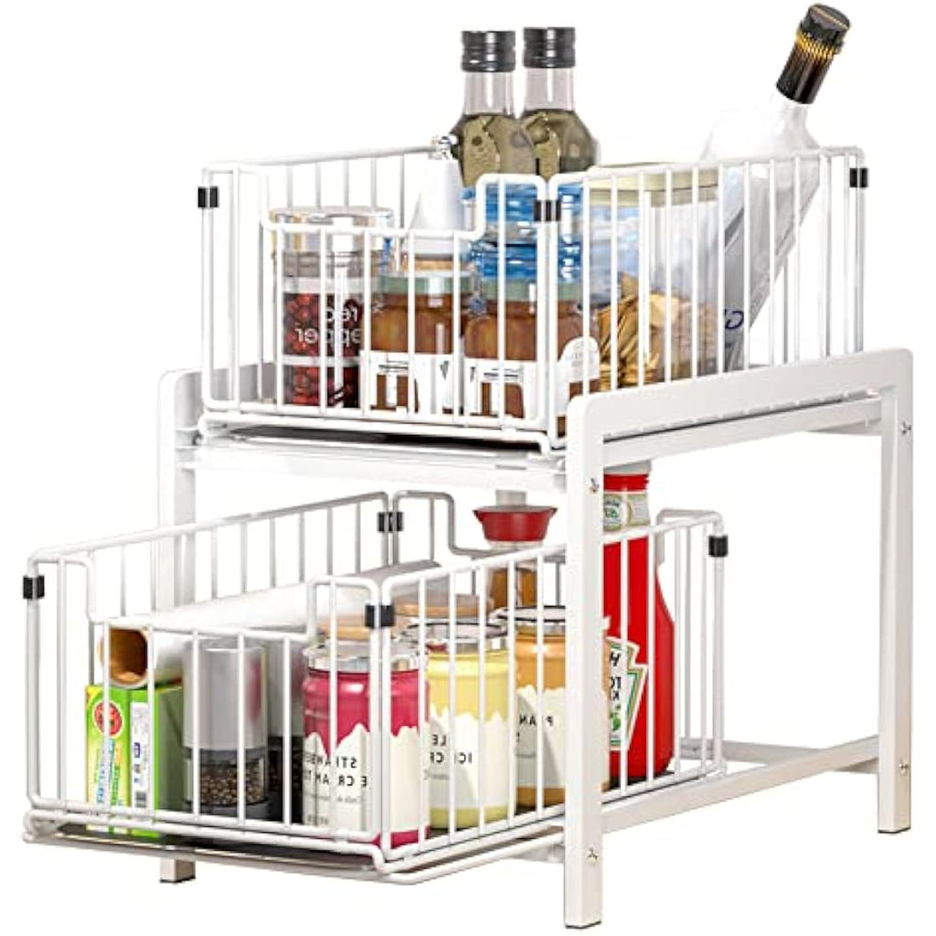 YunNasi Under Sink Storage – 2-Tier Pull Out Sliding Metal Cabinet Organiser