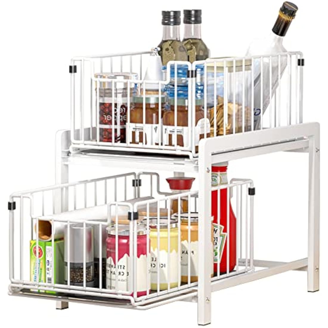 YunNasi Under Sink Storage – 2-Tier Pull Out Sliding Metal Cabinet Organiser