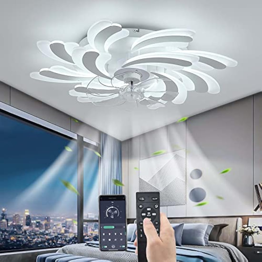 YUNZI 50W Modern LED Ceiling Fan | 80CM Dimmable Quiet Fan with Light