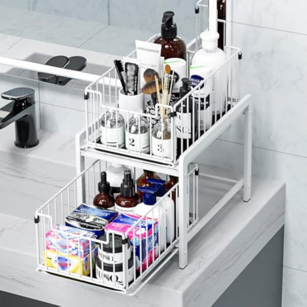 YunNasi Under Sink Storage – 2-Tier Pull Out Sliding Metal Cabinet Organiser