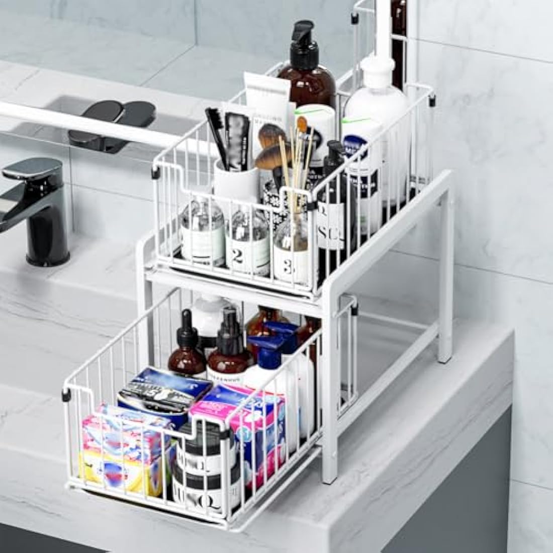 YunNasi Under Sink Storage – 2-Tier Pull Out Sliding Metal Cabinet Organiser