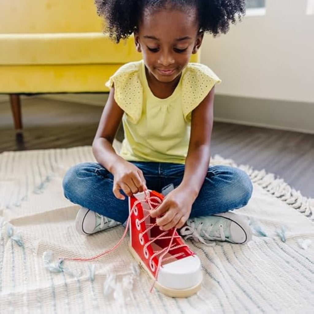 Melissa & Doug Wooden Lacing Shoe – Fine Motor Skills Learning Toy